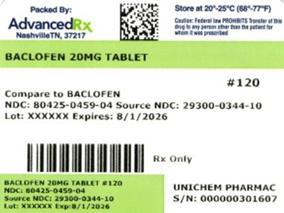 Baclofen 20mg Tablet #120 (Baclofen 20mg 80425 0459 04)